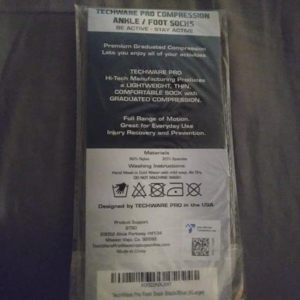 1 Pair TechWare Pro Ankle Compression Sock. XL. Unisex, R & L Specific - Picture 2 of 2